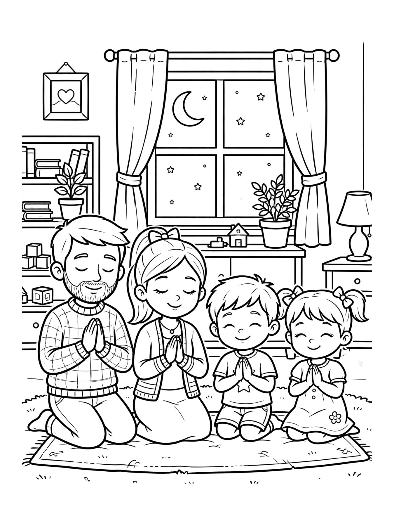 Desenho de oração em família para colorir