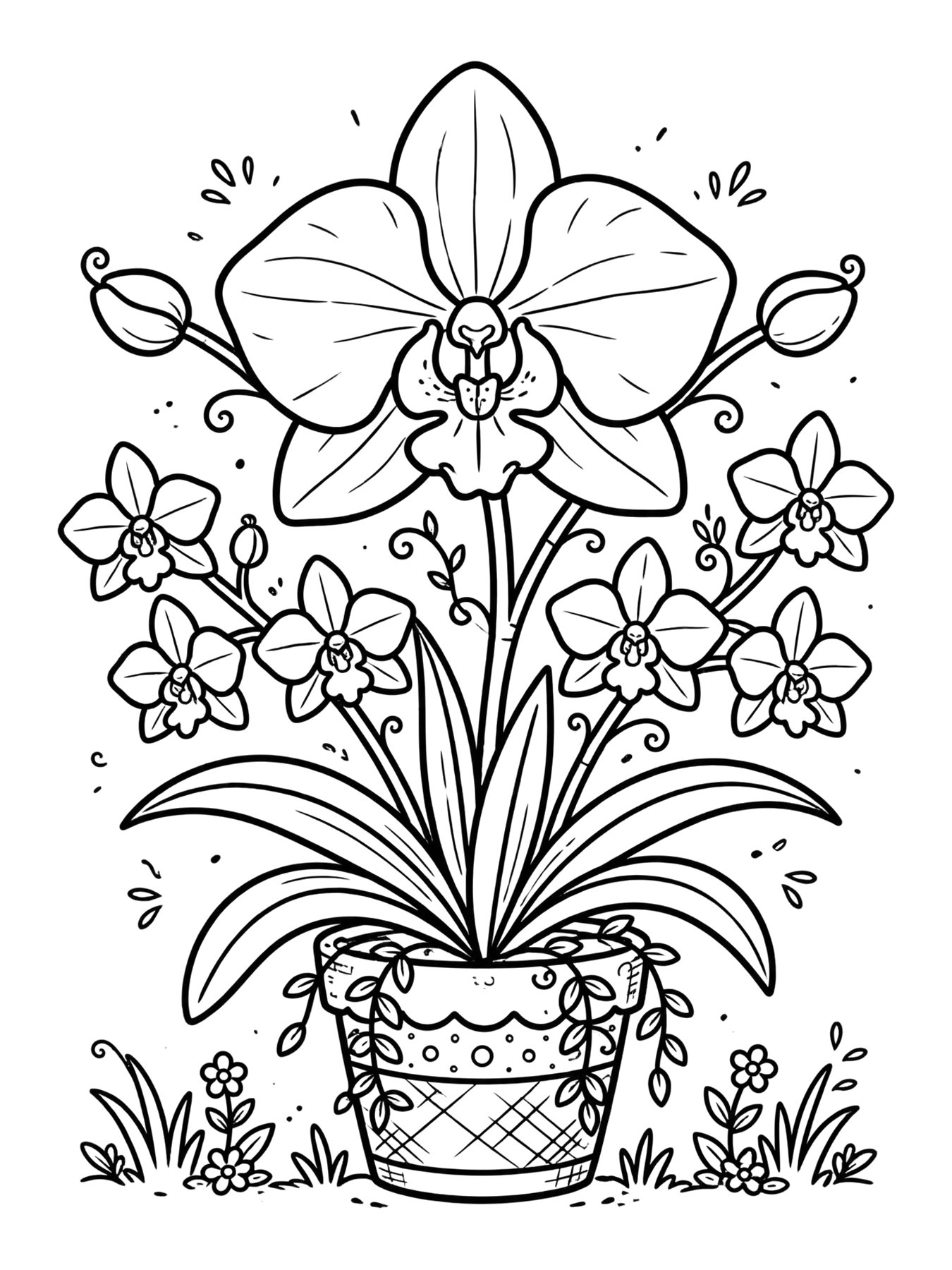 Desenho de orquídea para colorir