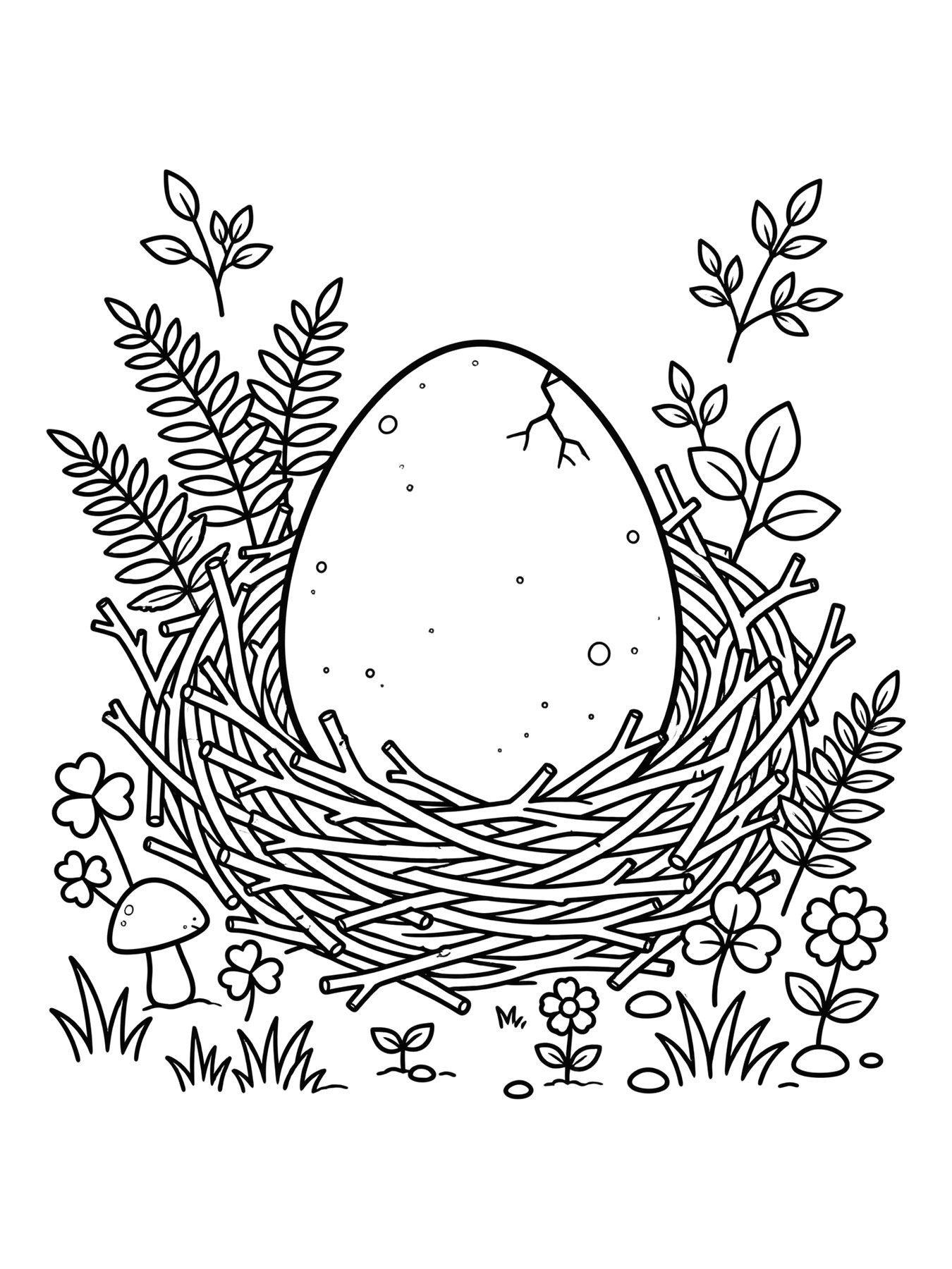 Desenho de ovo de dinossauro no ninho para colorir