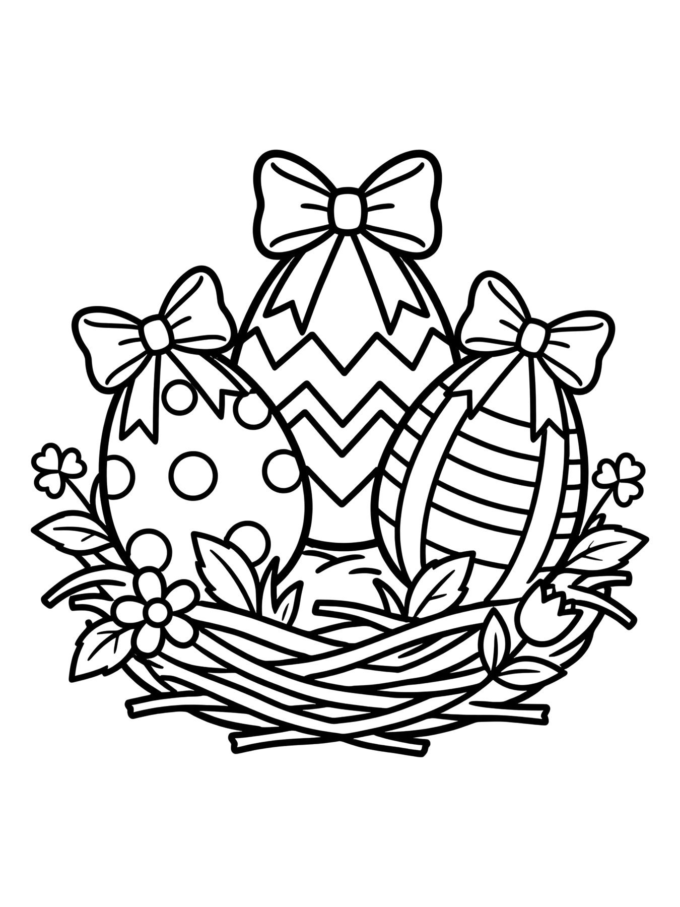 Desenho de ovos de Páscoa com laços para colorir