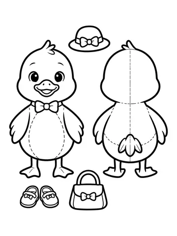 Desenho de paper duck com acessorios bolsa sapatos e chapéu para colorir