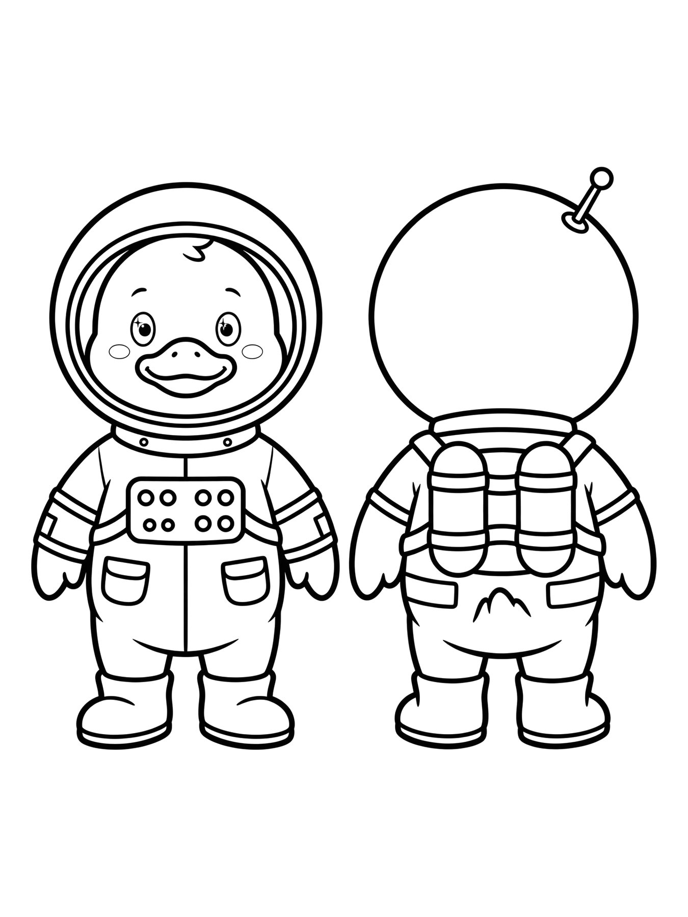 Desenho de paper duck com roupa de astronauta para colorir