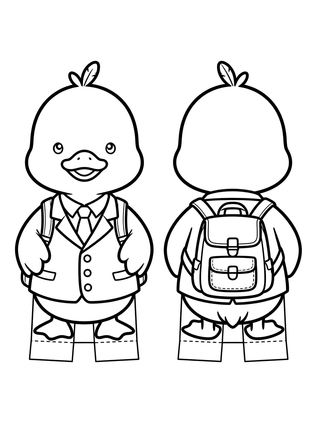 Desenho de paper duck com uniforme escolar e mochila para colorir