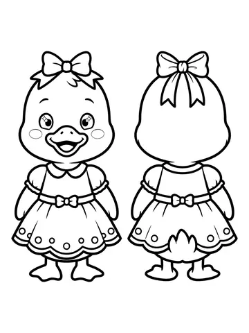 Desenho de paper duck com vestido e laço para colorir