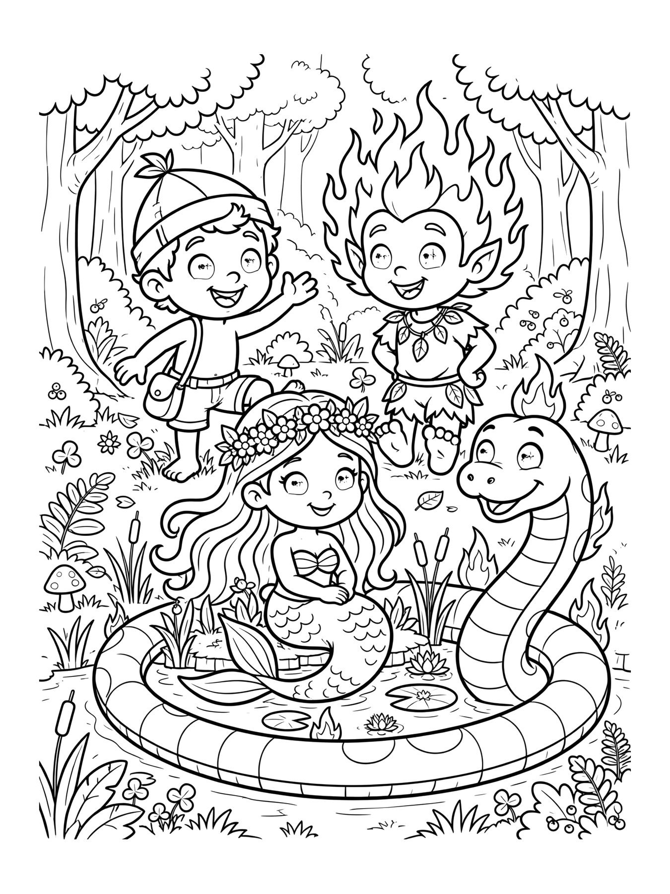 Desenho de personagens do folclore juntos para colorir