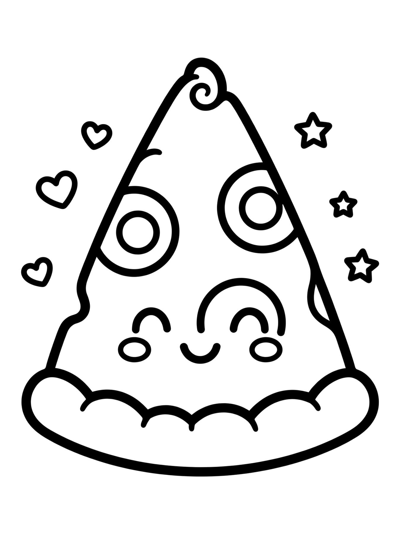 Desenho de pizza kawaii para colorir
