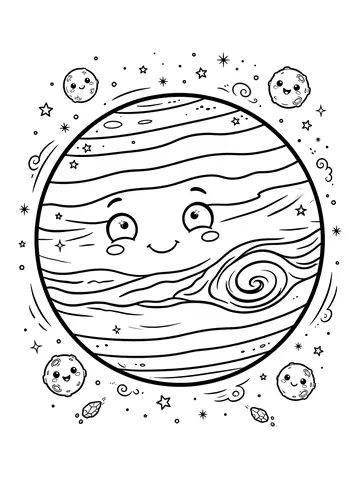 Desenho de planeta Júpiter com faixas e a grande mancha para colorir