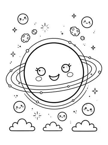 Desenho de planeta Urano com anéis finos para colorir