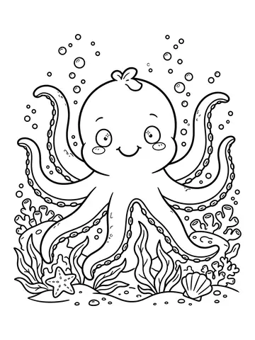 Desenho de polvo kawaii para colorir