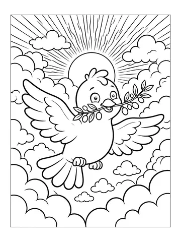 Desenho de pomba da paz com ramo para colorir