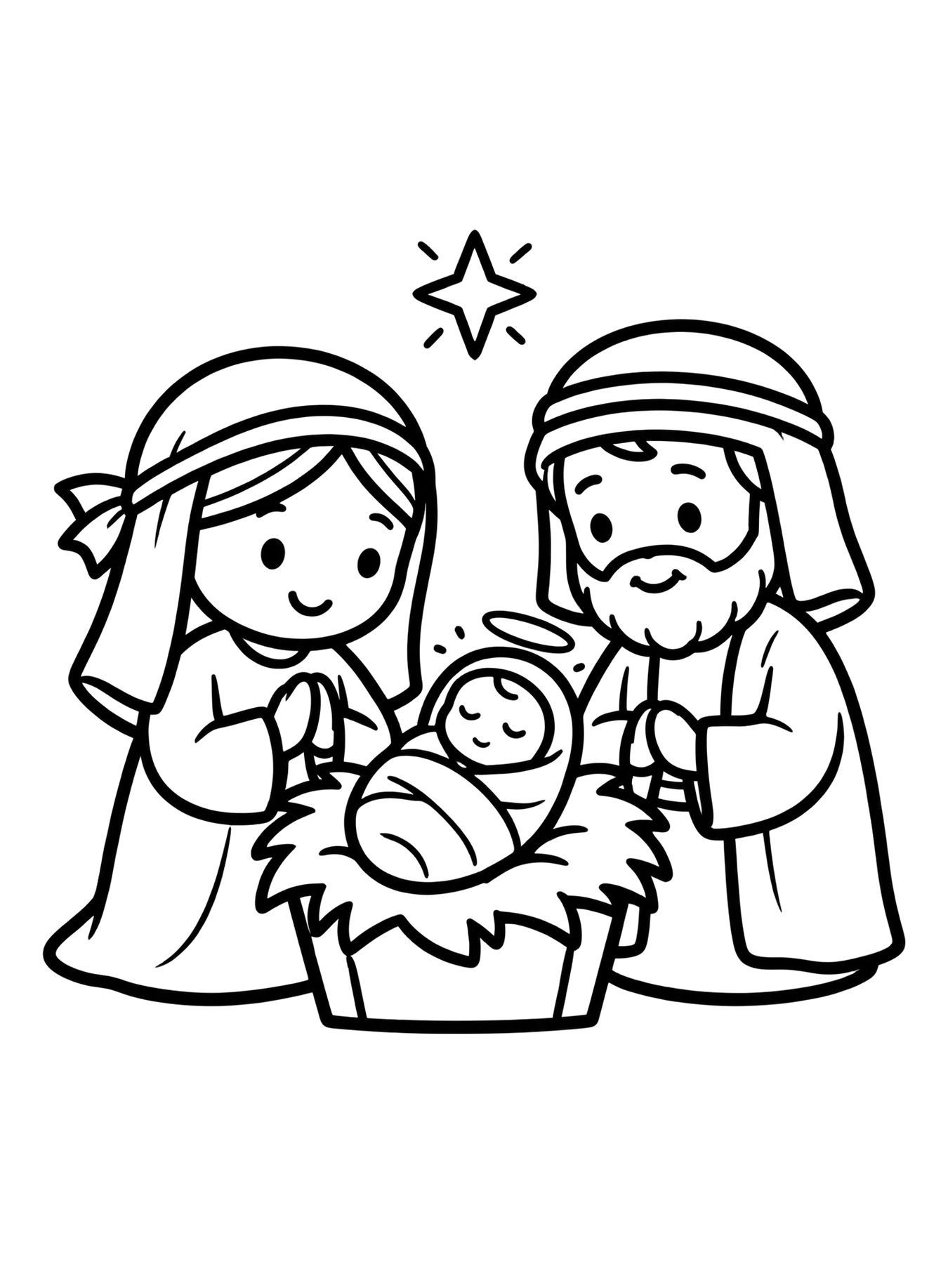 Desenho de presépio com menino Jesus para colorir