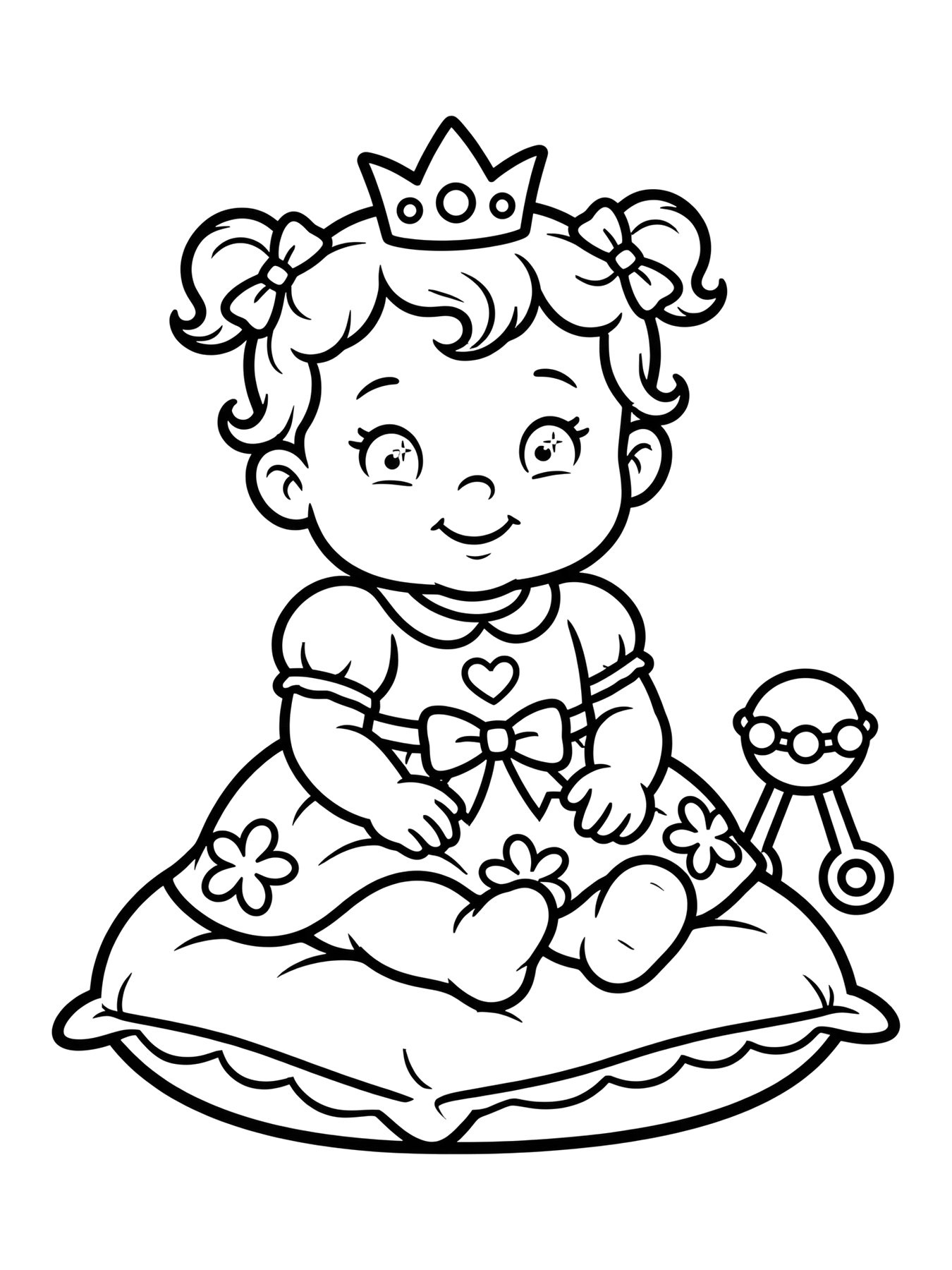 Desenho de princesa bebê com coroa para colorir