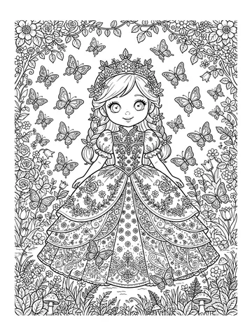 Desenho de princesa com borboletas para colorir