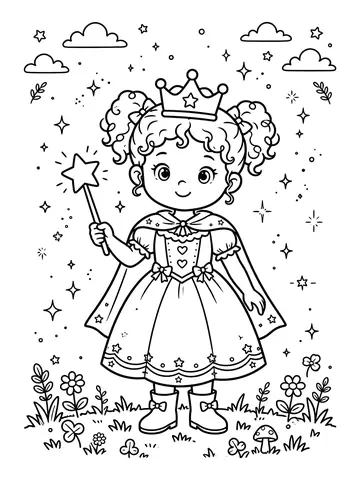 Desenho de princesa com varinha de estrelas para colorir