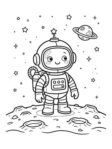 Desenho de robô astronauta no espaço para colorir