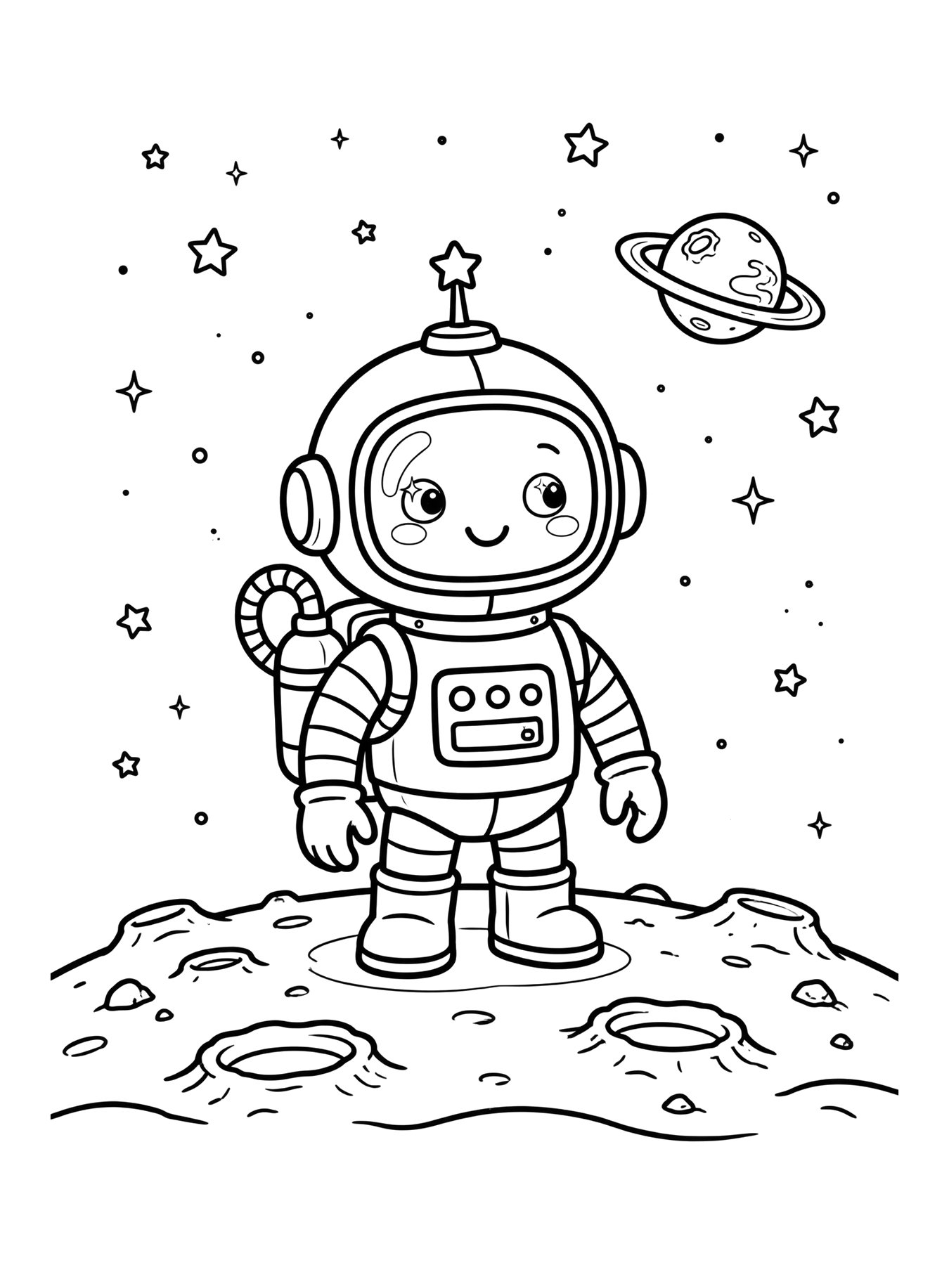 Desenho de robô astronauta no espaço para colorir