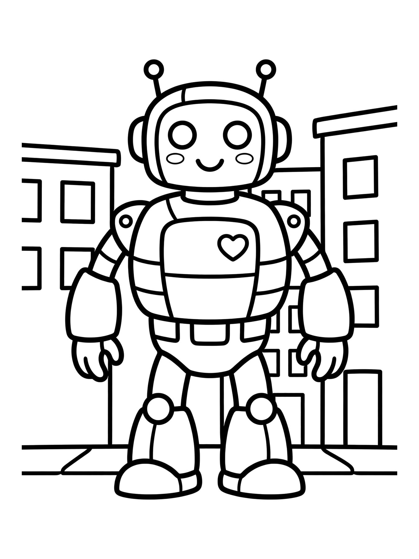 Desenho de robô gigante na cidade para colorir