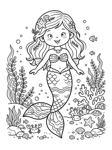 Desenho de sereia com cauda de padrões para colorir
