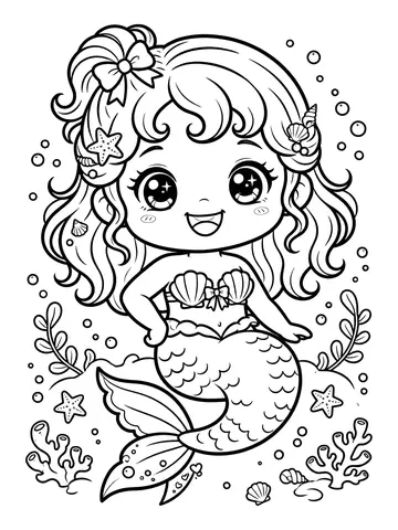 Desenho de sereia kawaii para colorir