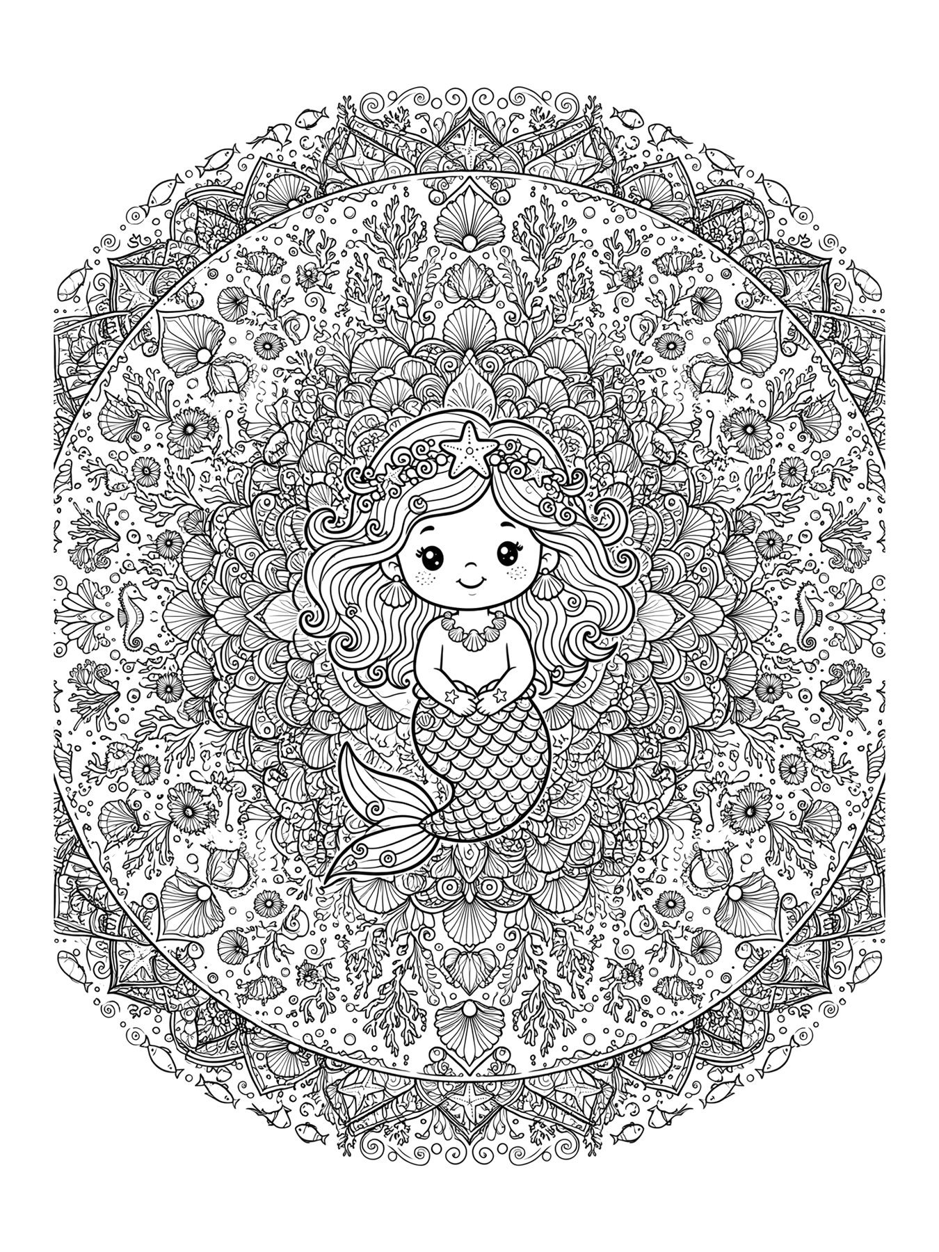 Desenho de sereia mandala para colorir