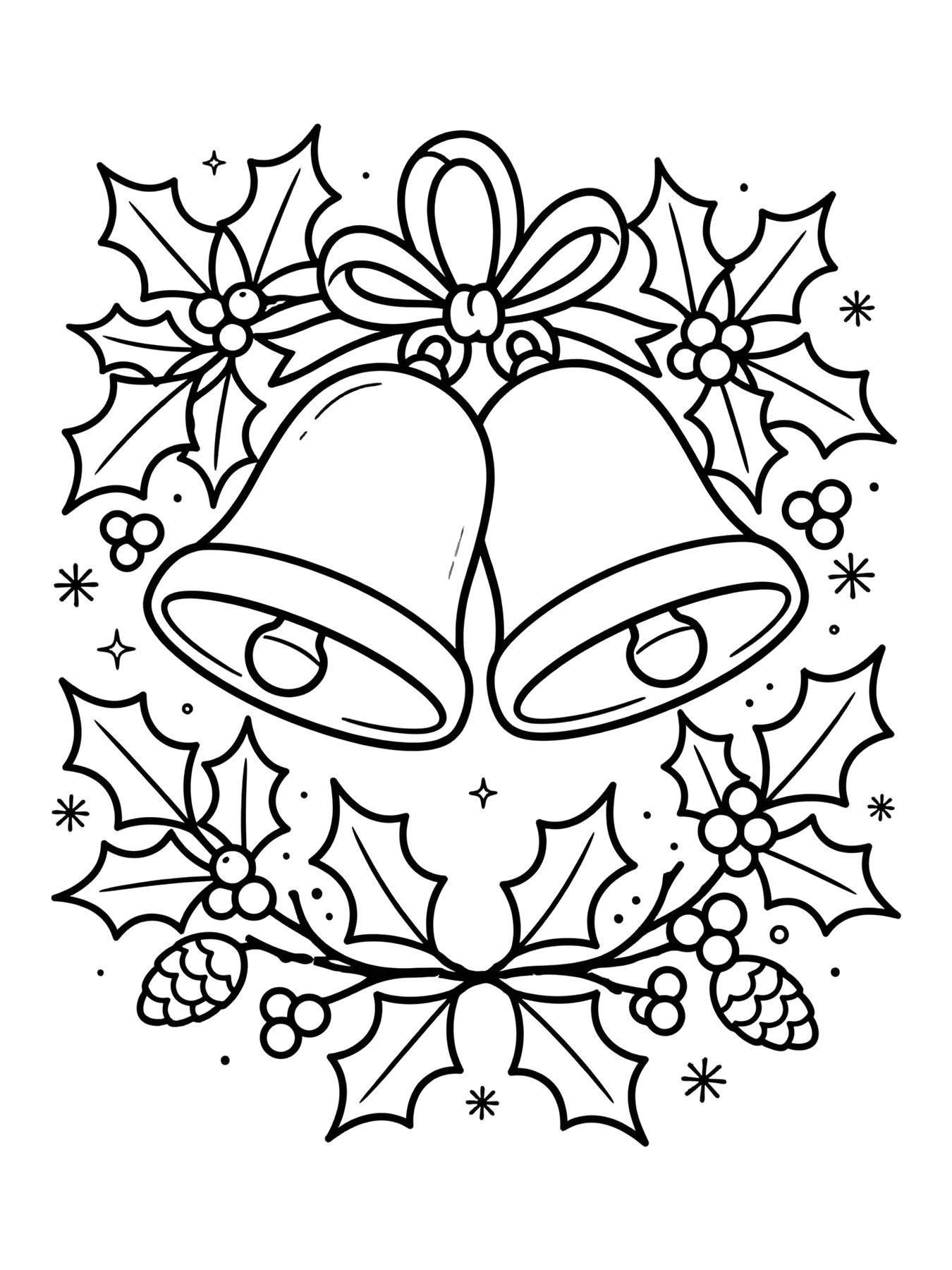 Desenho de sino duplo com azevinho para colorir