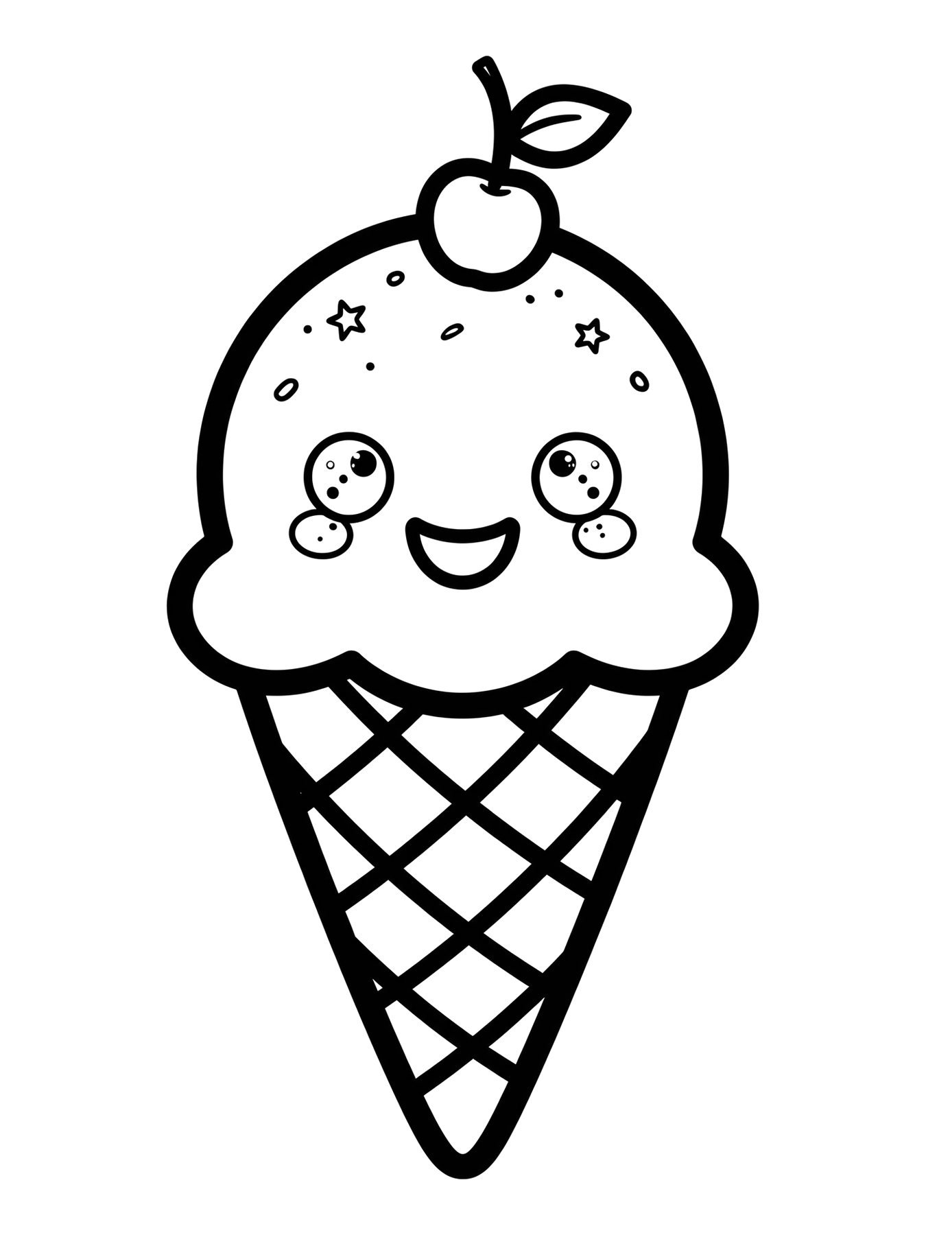 Desenho de sorvete fofo com rosto para colorir