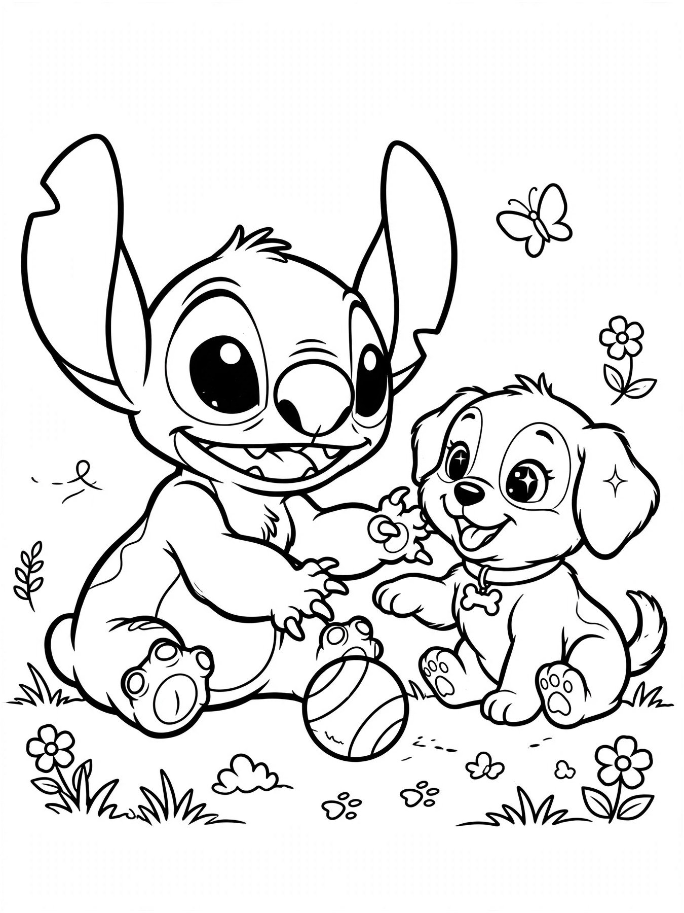 Desenho de Stitch com cachorrinho para colorir