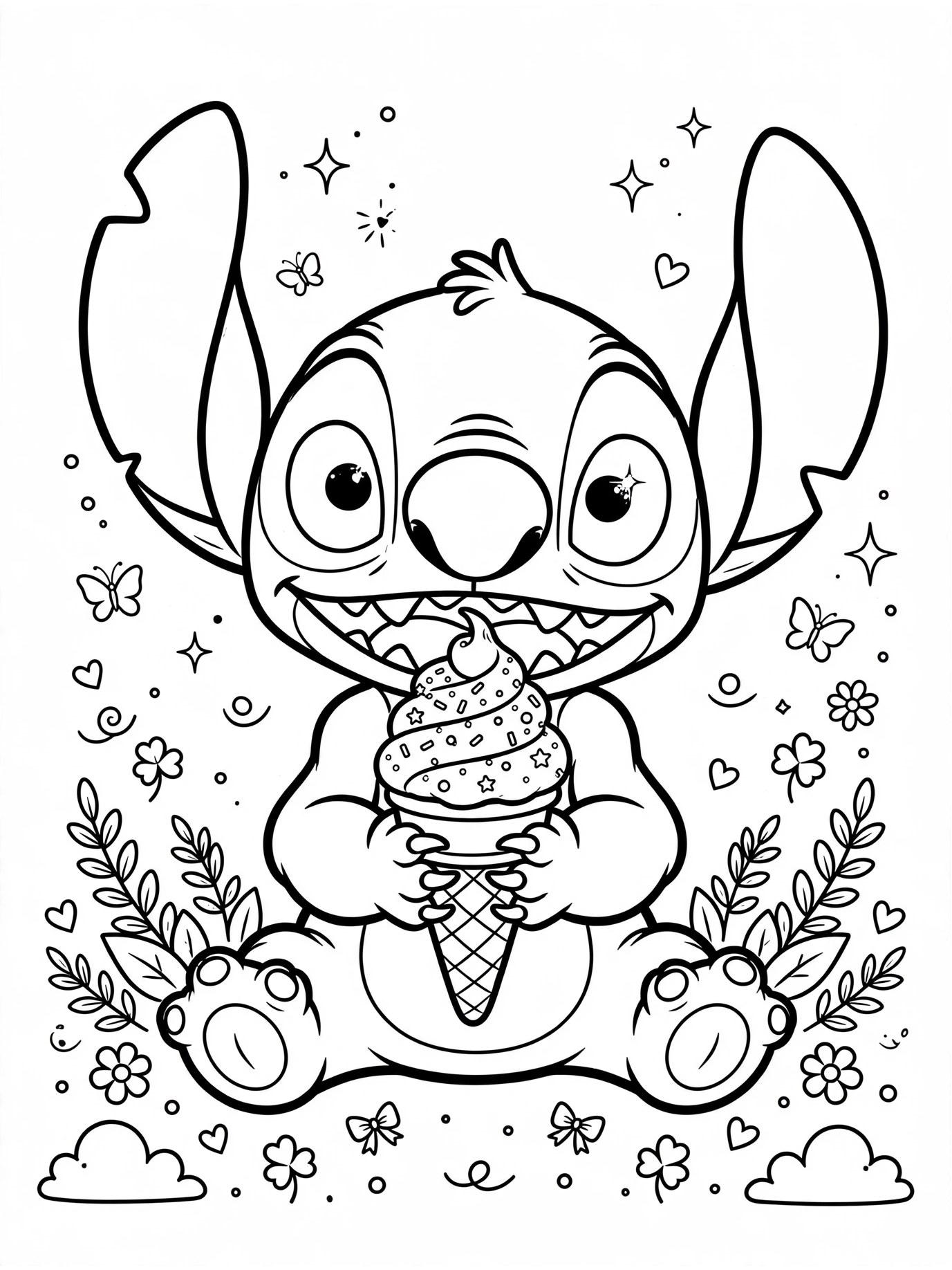 Desenho de Stitch com sorvete para colorir