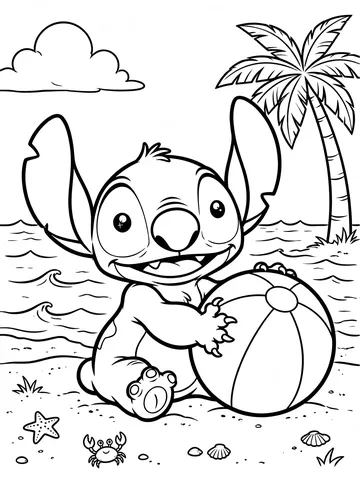 Desenho de Stitch na praia para colorir