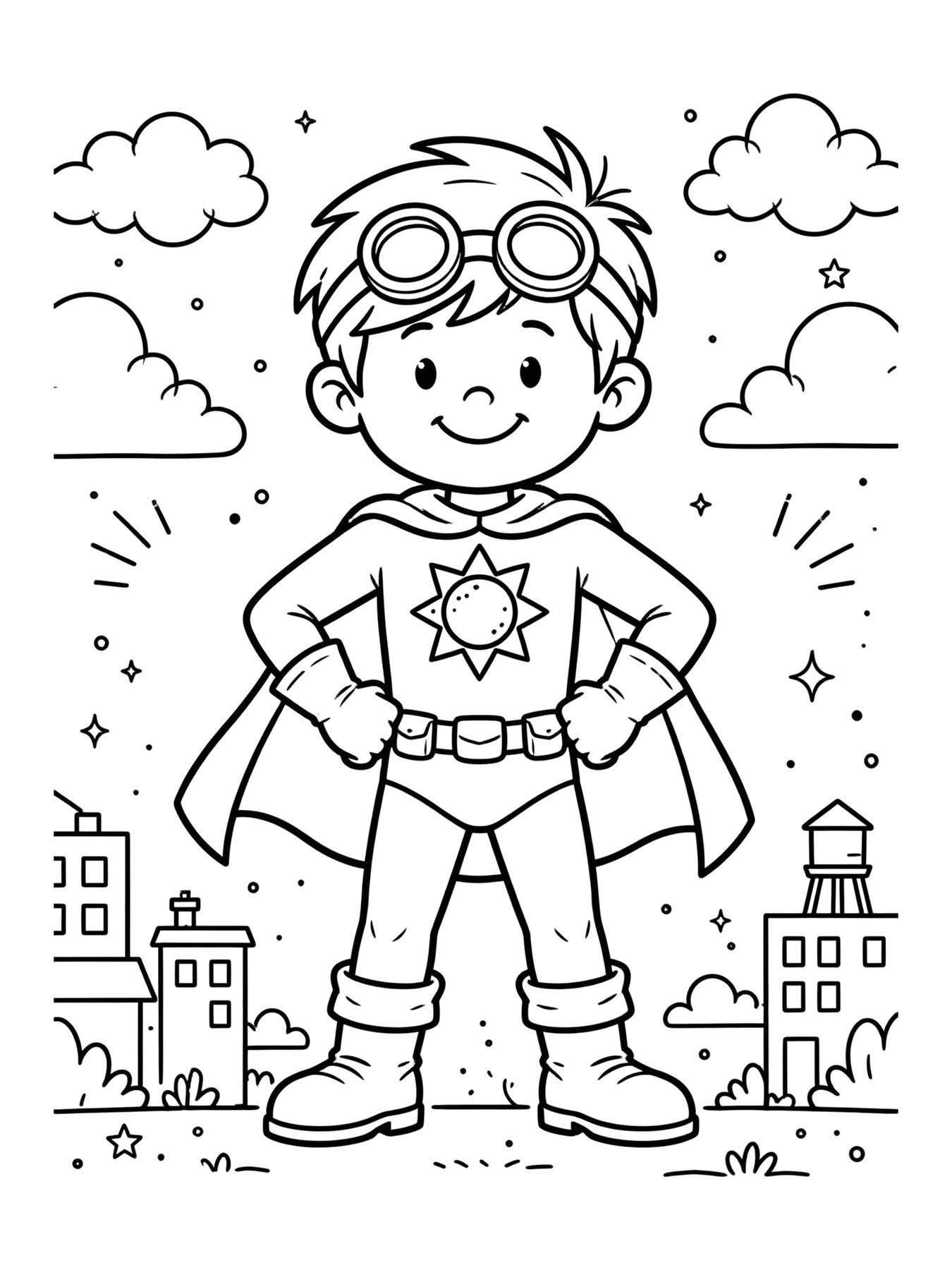Desenho de super Zé posando com as mãos na cintura para colorir