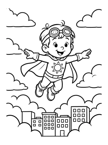 Desenho de super Zé voando sobre a cidade para colorir
