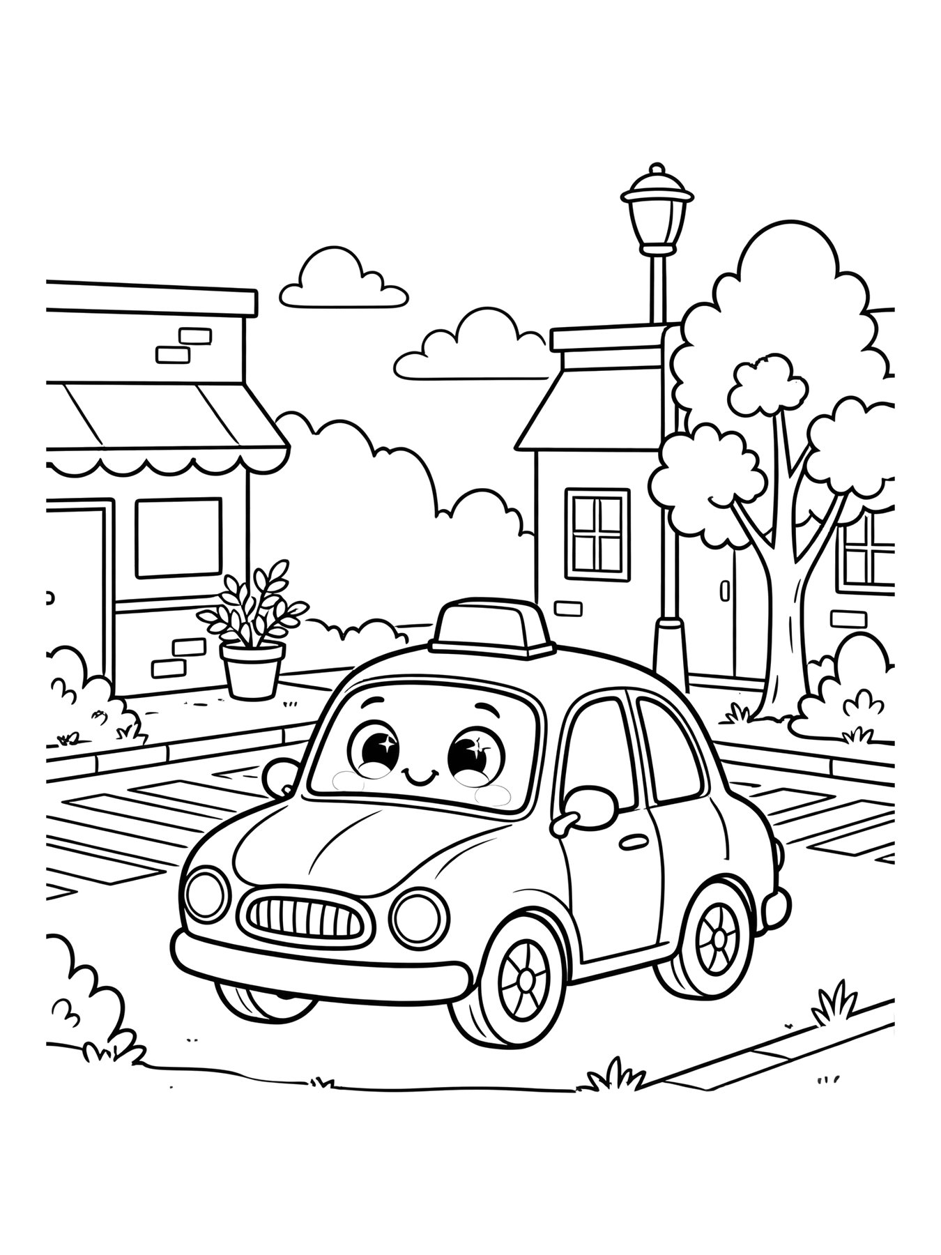 Desenho de táxi fofo para colorir