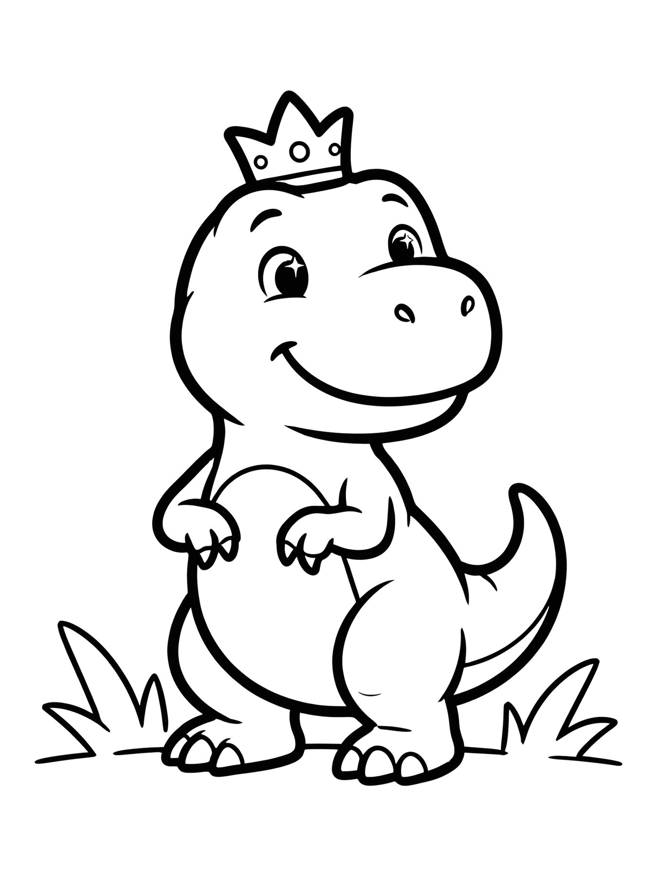 Desenho de tiranossauro com coroa para colorir