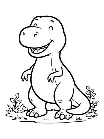 Desenho de tiranossauro rex fofo sorrindo para colorir