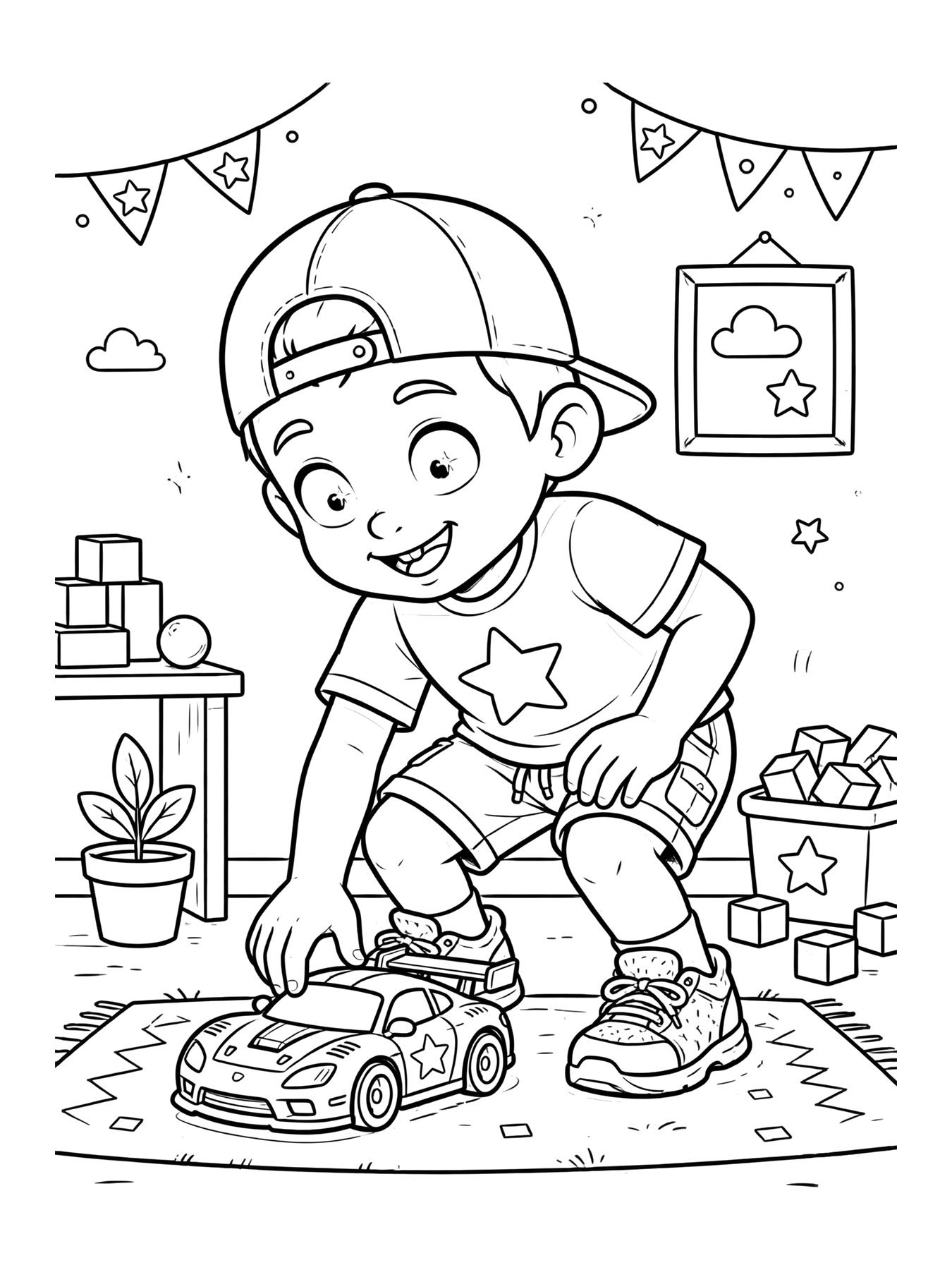 Desenho de tito brincando com um carrinho para colorir