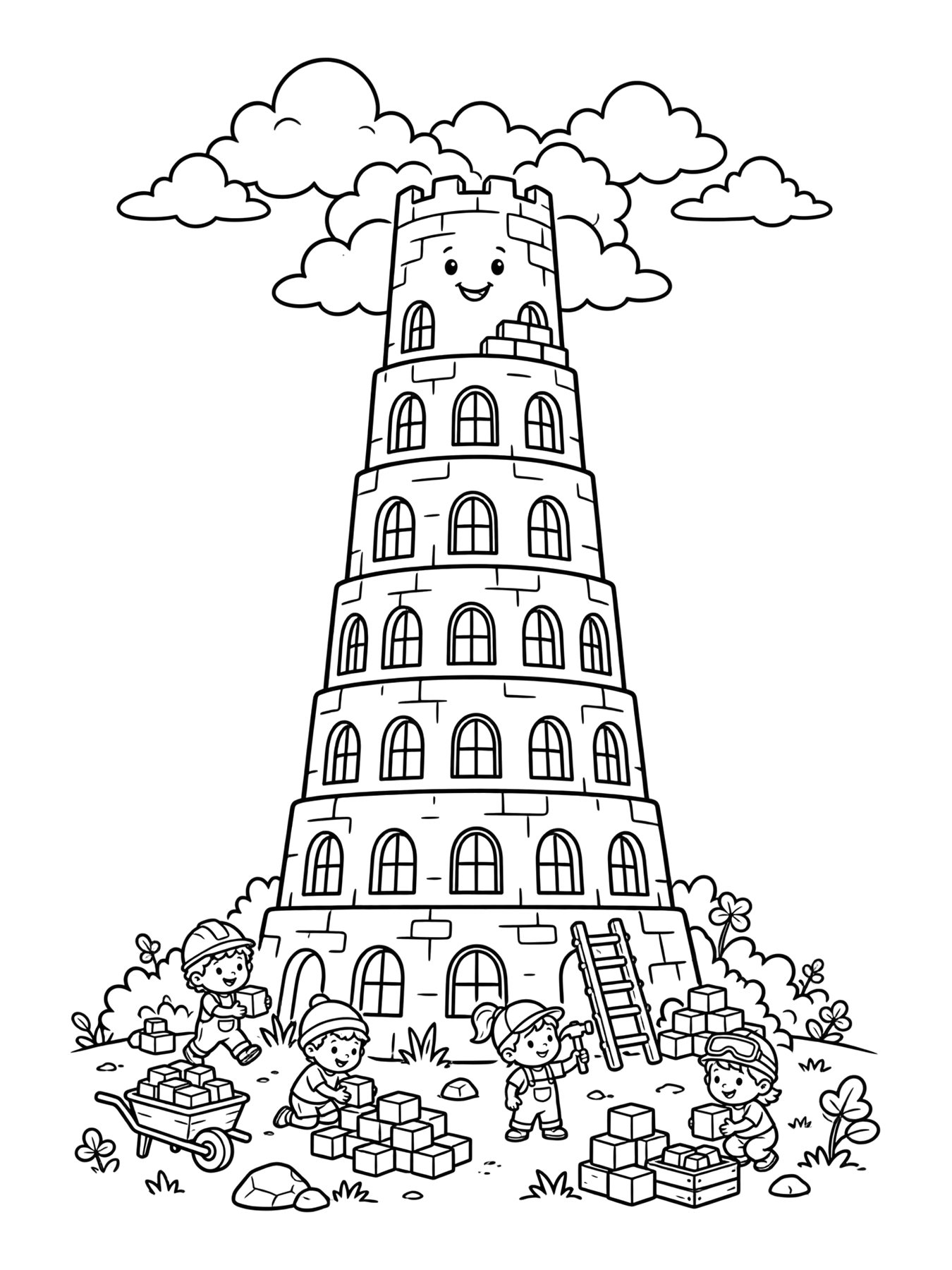 Desenho de torre de Babel para colorir