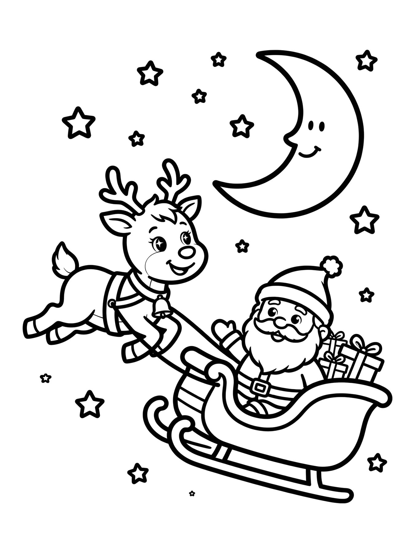 Desenho de trenó do Papai Noel voando para colorir