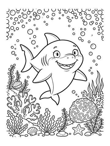 Desenho de tubarão fofo sorrindo para colorir