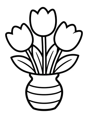 Desenho de tulipas no vaso para colorir