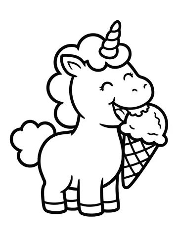Desenho de unicórnio comendo sorvete para colorir
