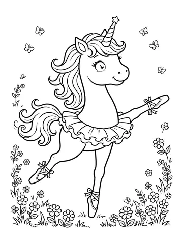 Desenho de unicórnio dançando balé para colorir