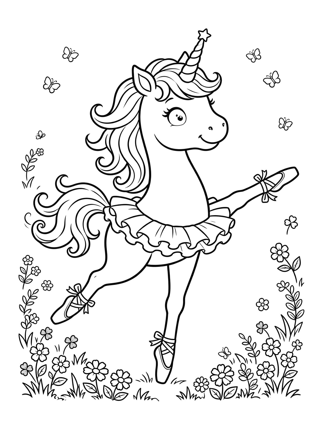 Desenho de unicórnio dançando balé para colorir