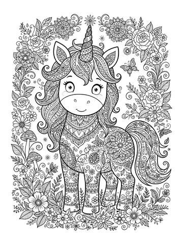 Desenho de unicórnio em padrao detalhado zentangle para colorir