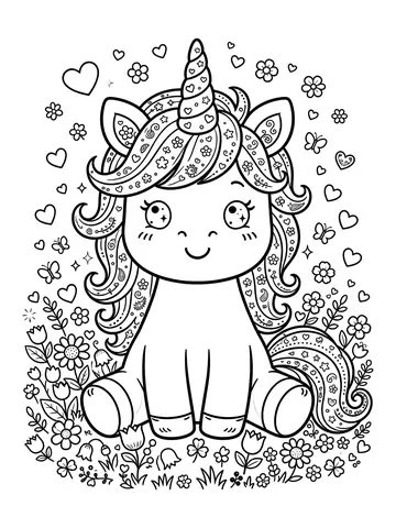 Desenho de unicórnio kawaii sorrindo para colorir