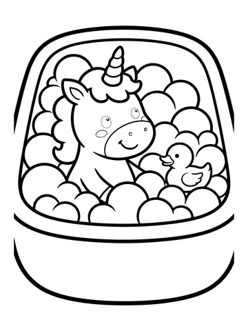 Desenho de unicórnio tomando banho de espuma para colorir