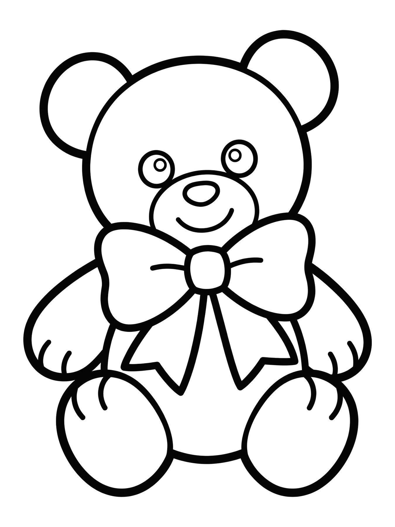 Desenho de ursinho de pelúcia com laço para colorir