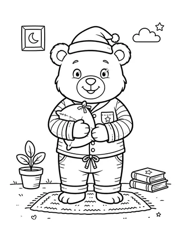 Desenho de urso de pijama para colorir