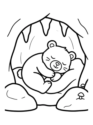 Desenho de urso dormindo na caverna para colorir