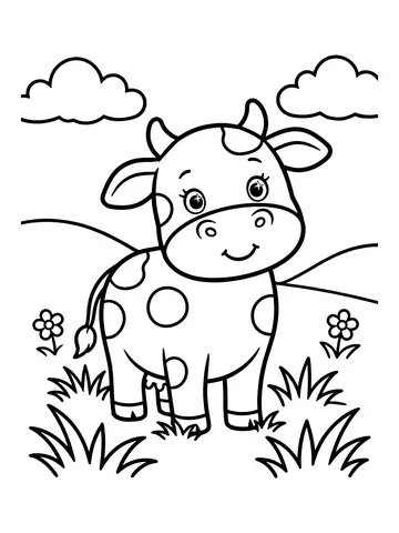 Desenho de vaca malhada no pasto para colorir