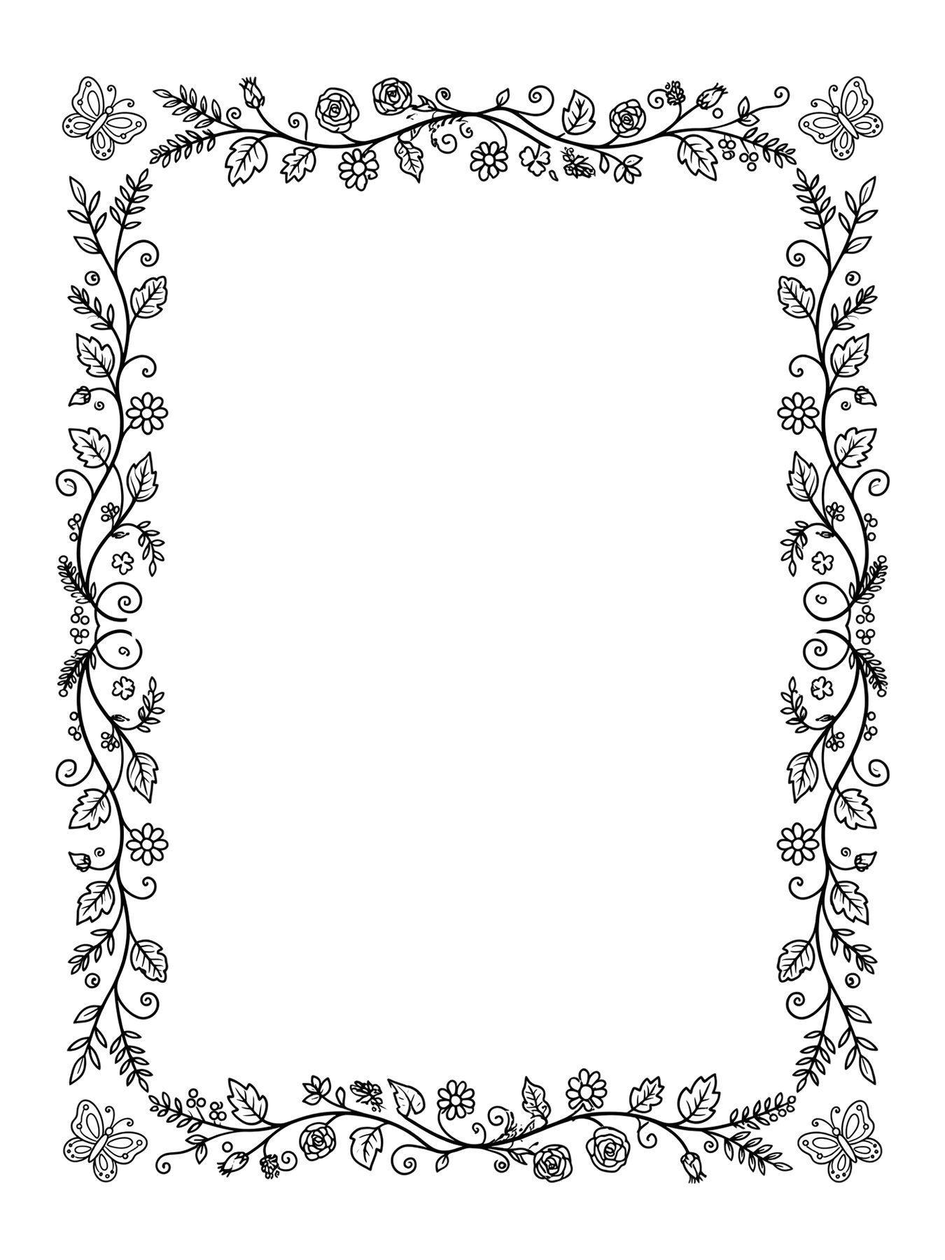 Desenho de versículo em moldura de flores sem texto para colorir
